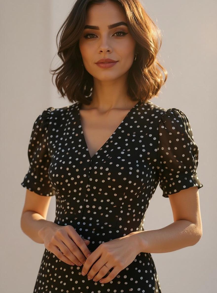 DKNY women's short sleeve button front fit and flare midi dress in [color], styled for work or casual occasions — view 7b