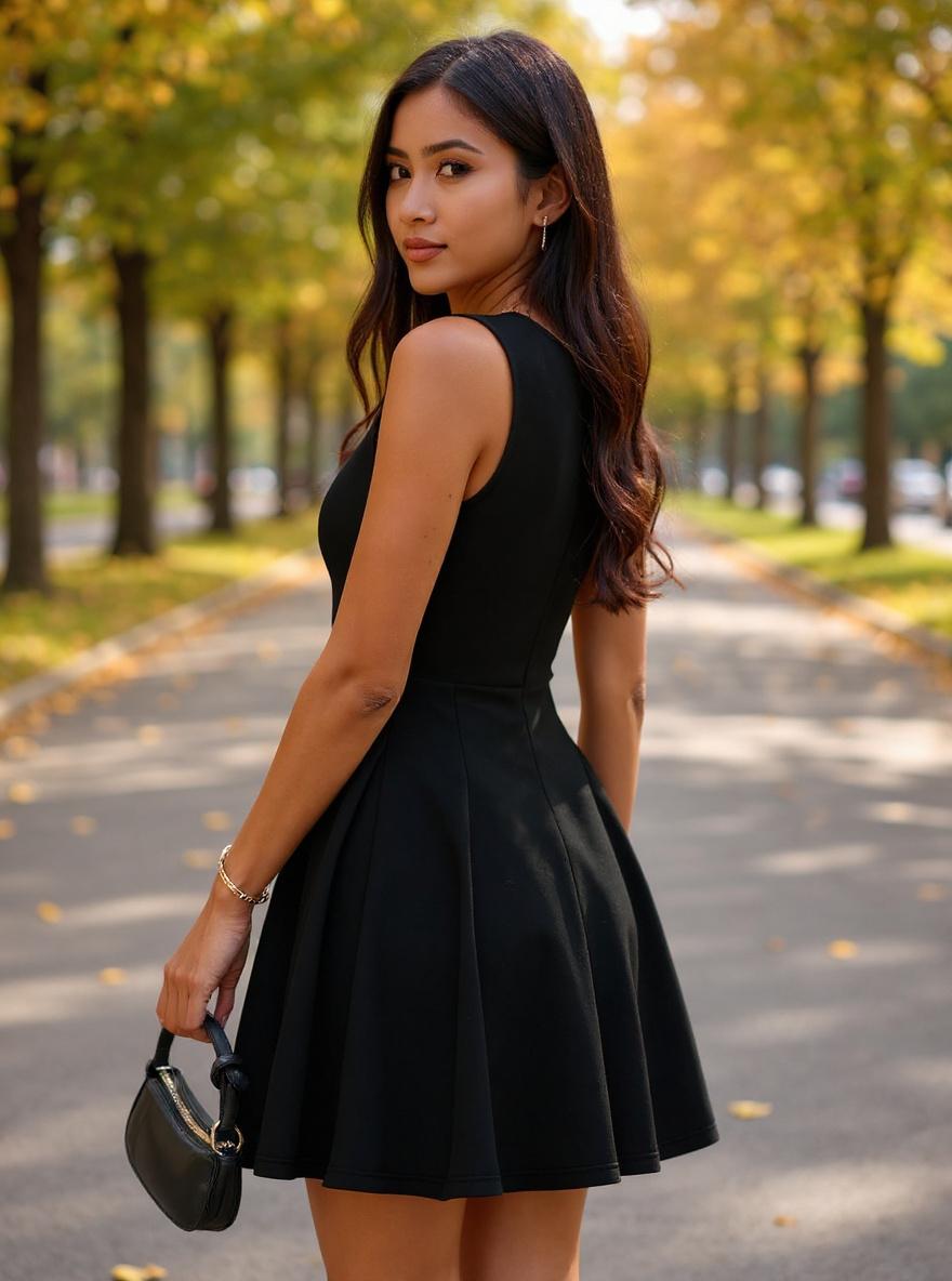 PRETTYGARDEN A-line work dress in [color] shown on model, suitable for office and business casual settings — view 3b