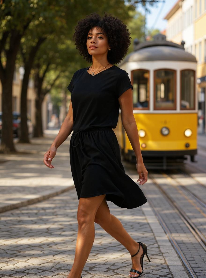 Women's casual v-neck mini sundress with tie waist and pockets in [color], styled for beach vacation wear — view 5b
