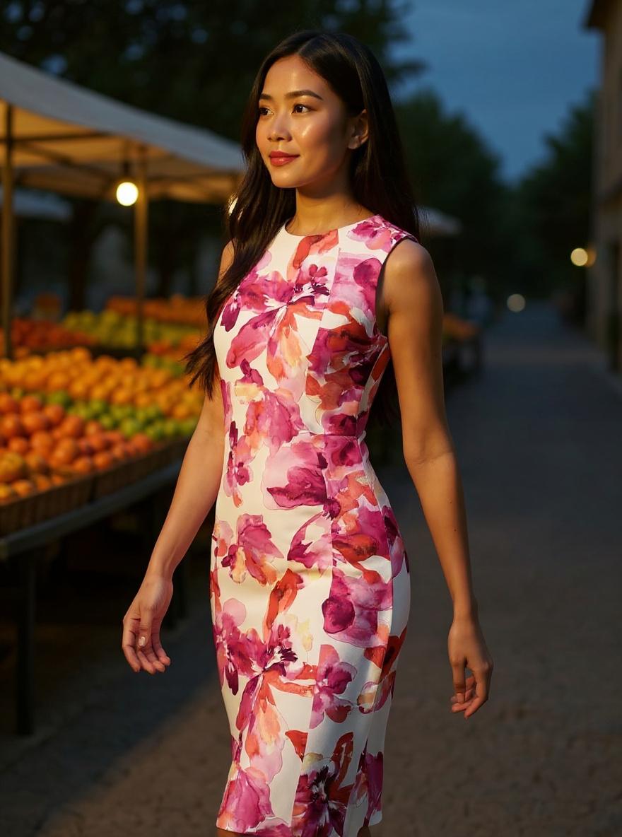 DKNY sleeveless jewel neck scuba crepe sheath dress in [color] for casual and date night wear — view 5b