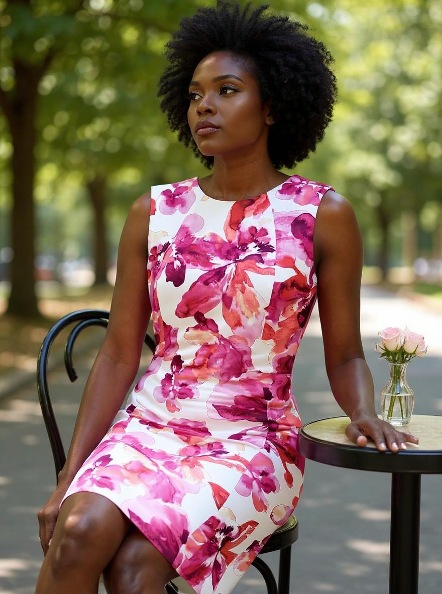 DKNY sleeveless jewel neck scuba crepe sheath dress in [color] for casual and date night wear — view 4