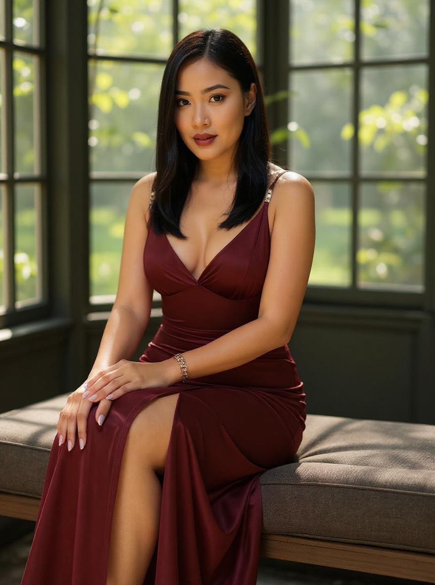 Popilush women's black maxi dress with deep V neckline and ruched shapewear detailing, featuring side slit for cocktail party wear — view 4
