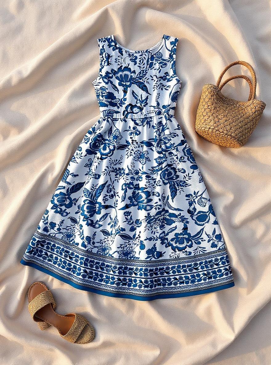 Sleeveless boho flowy maxi dress in [color] with A-line silhouette and pockets, worn on beach vacation — view 7a