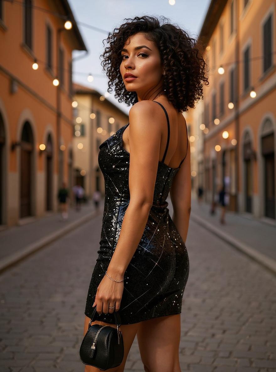 Popilush sequin mini dress in [color] with cowl neck and bodycon silhouette, styled for [party/cocktail occasion] — view 3b