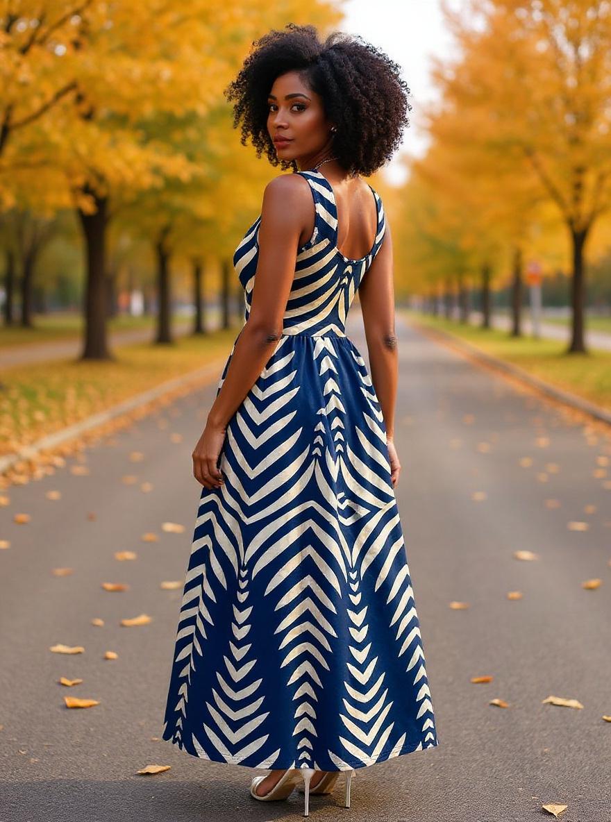 Boho flowy midi dress in [color] with pockets, styled for beach vacation casual wear — view 3b