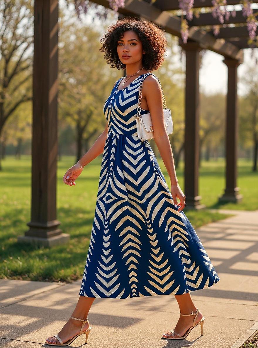 Boho flowy midi dress in [color] with pockets, styled for beach vacation casual wear — view 5b