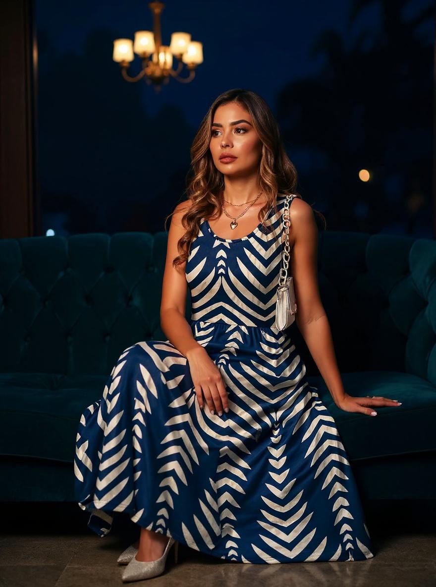 Boho flowy midi dress in [color] with pockets, styled for beach vacation casual wear — view 4