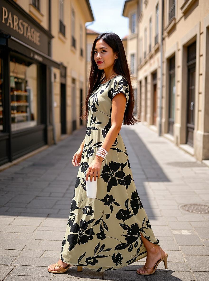 Cap sleeve crew neck maxi dress in [color] with pockets, styled for casual beach wear — view 5b