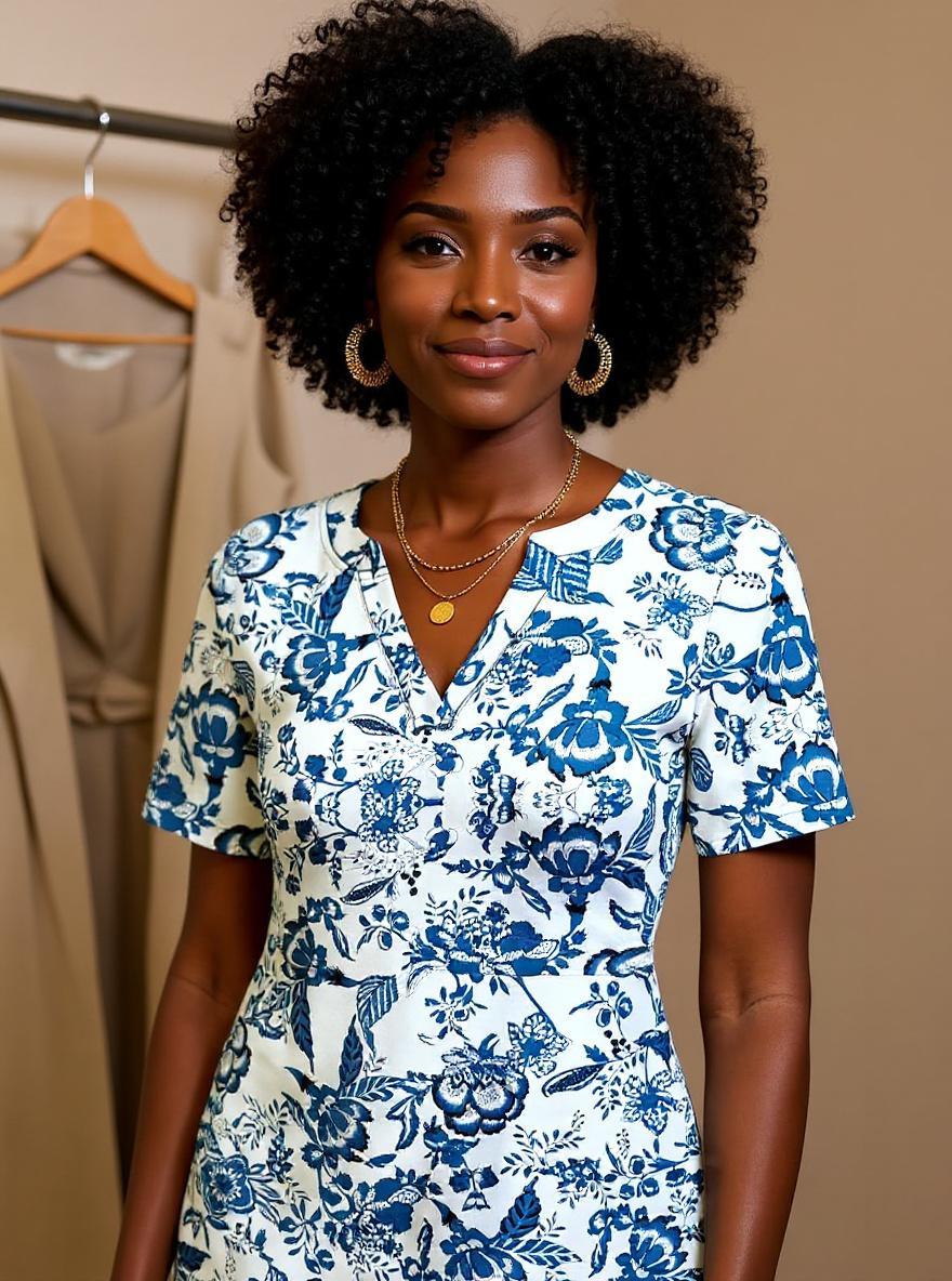 Boho V-neck midi dress in [color] with Hawaiian-inspired floral print, styled for beach vacation and wedding guest wear — view 7b