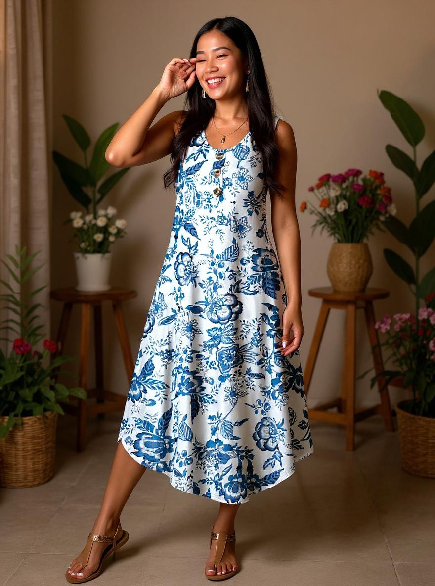 Button front sleeveless midi dress in [color] with pockets, styled for beach vacation — view 3b