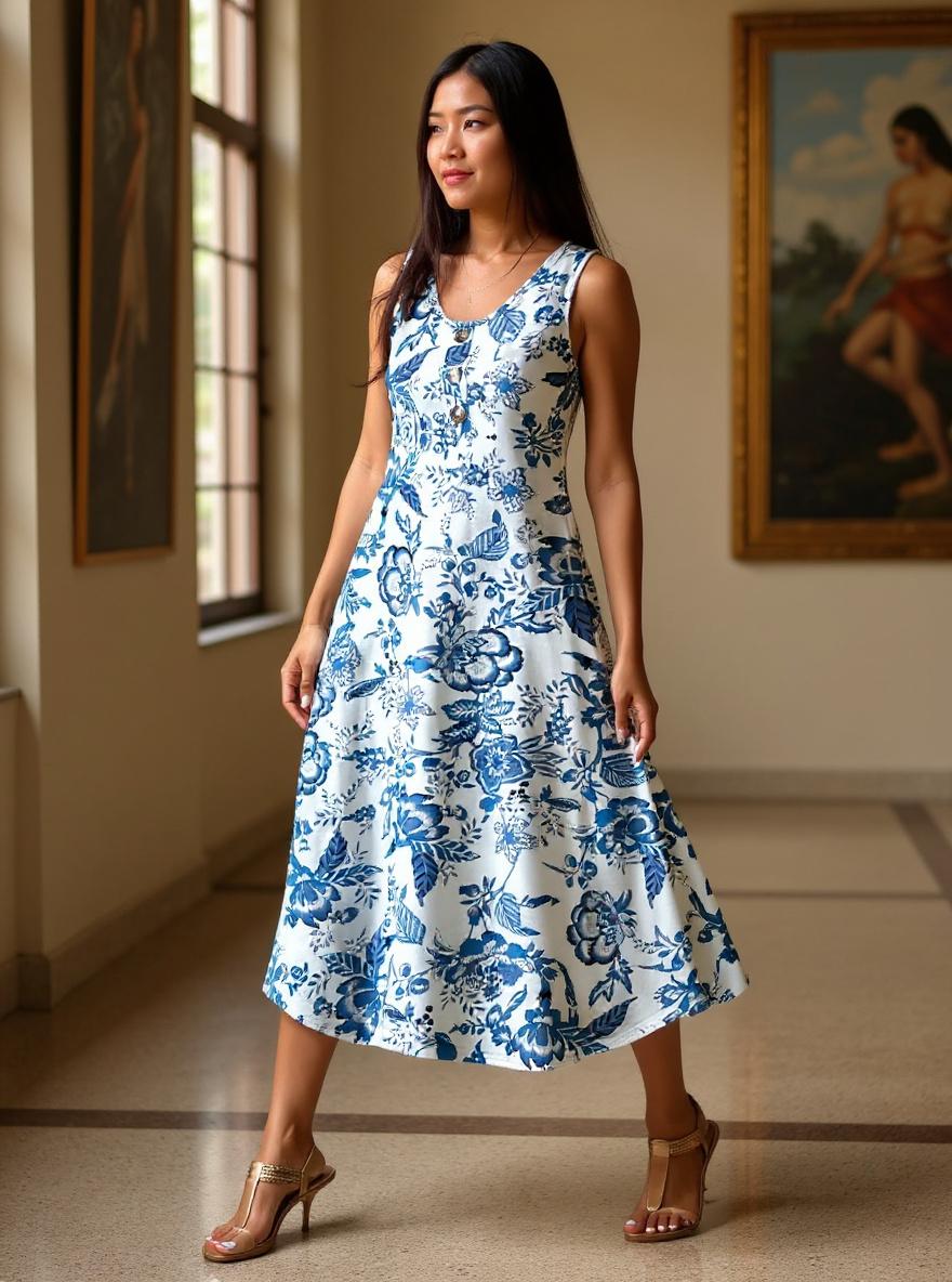 Button front sleeveless midi dress in [color] with pockets, styled for beach vacation — view 2
