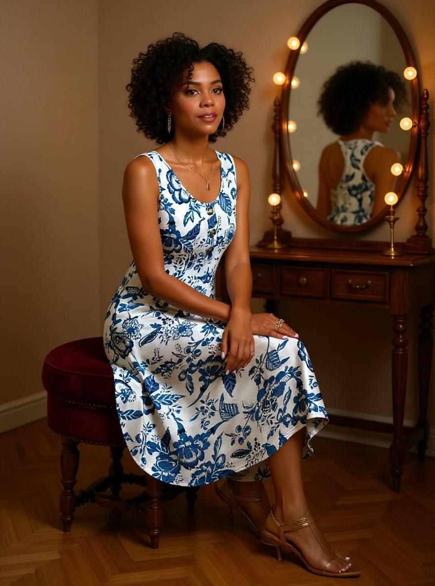 Button front sleeveless midi dress in [color] with pockets, styled for beach vacation — view 4