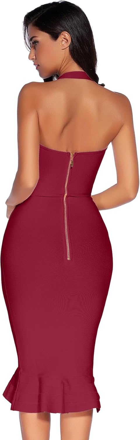 meilun women's halter fishtail mermaid bandage party dress — view 3