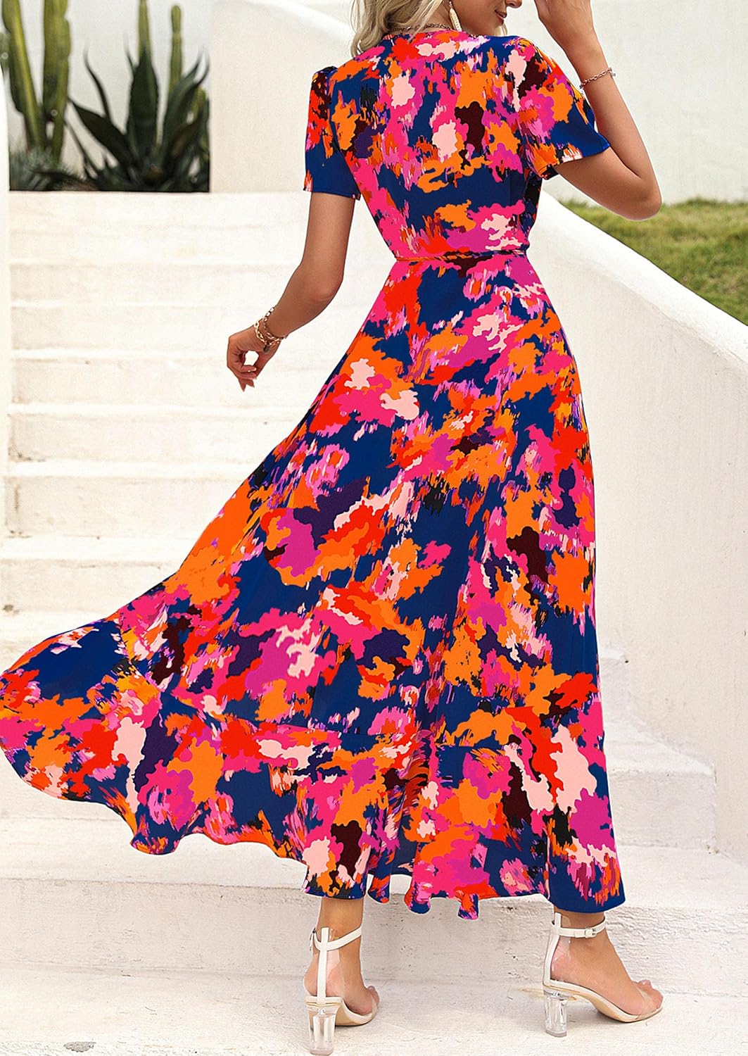 PRETTYGARDEN women's boho floral wrap V-neck maxi dress — view 2