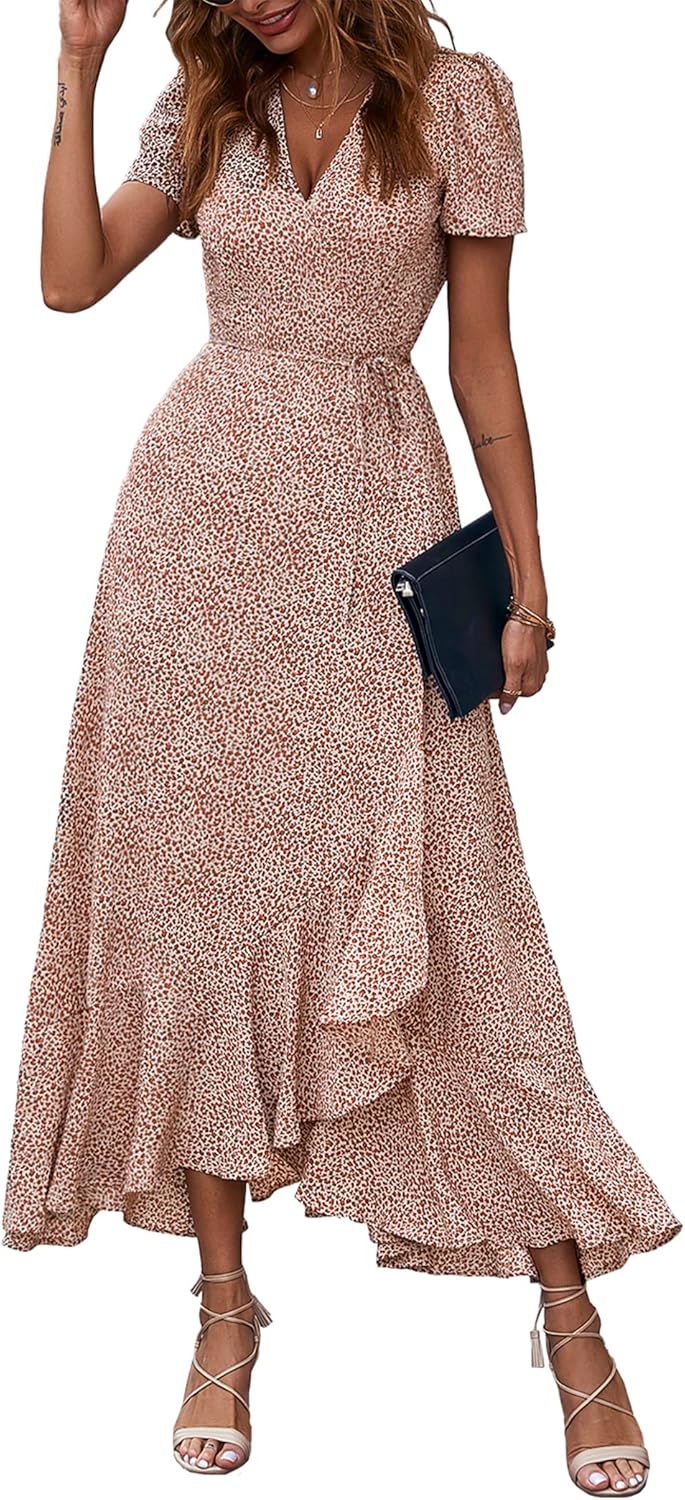 PRETTYGARDEN women's boho floral wrap V-neck maxi dress — view 5