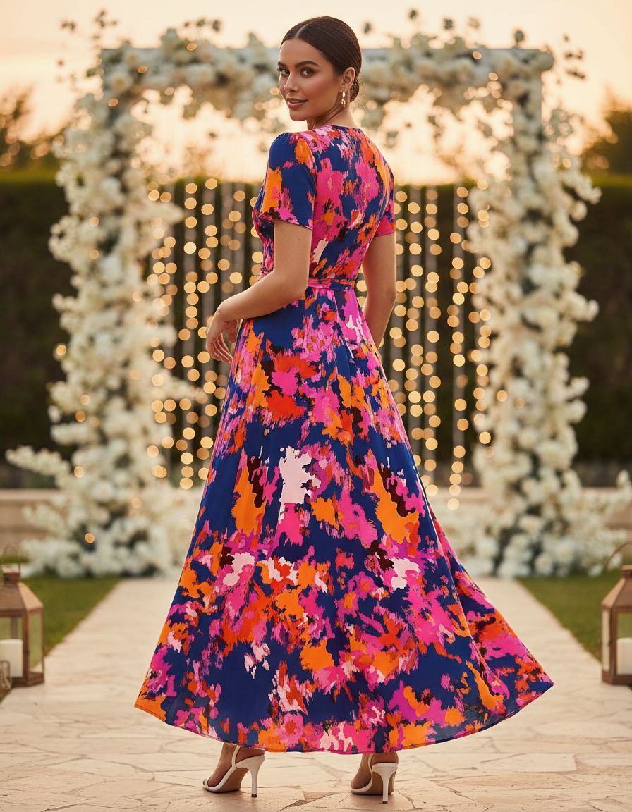 PRETTYGARDEN women's boho floral wrap V-neck maxi dress — view 3b