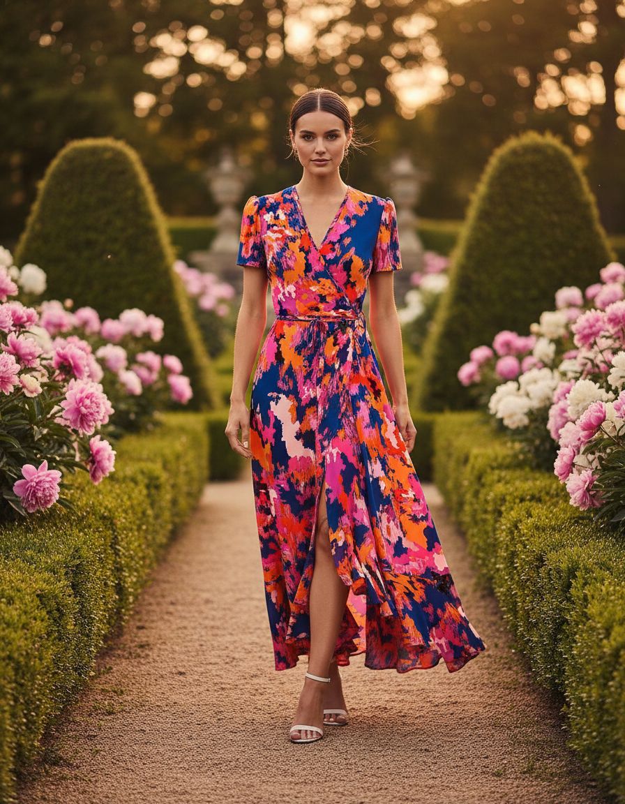 PRETTYGARDEN women's boho floral wrap V-neck maxi dress — view 3a