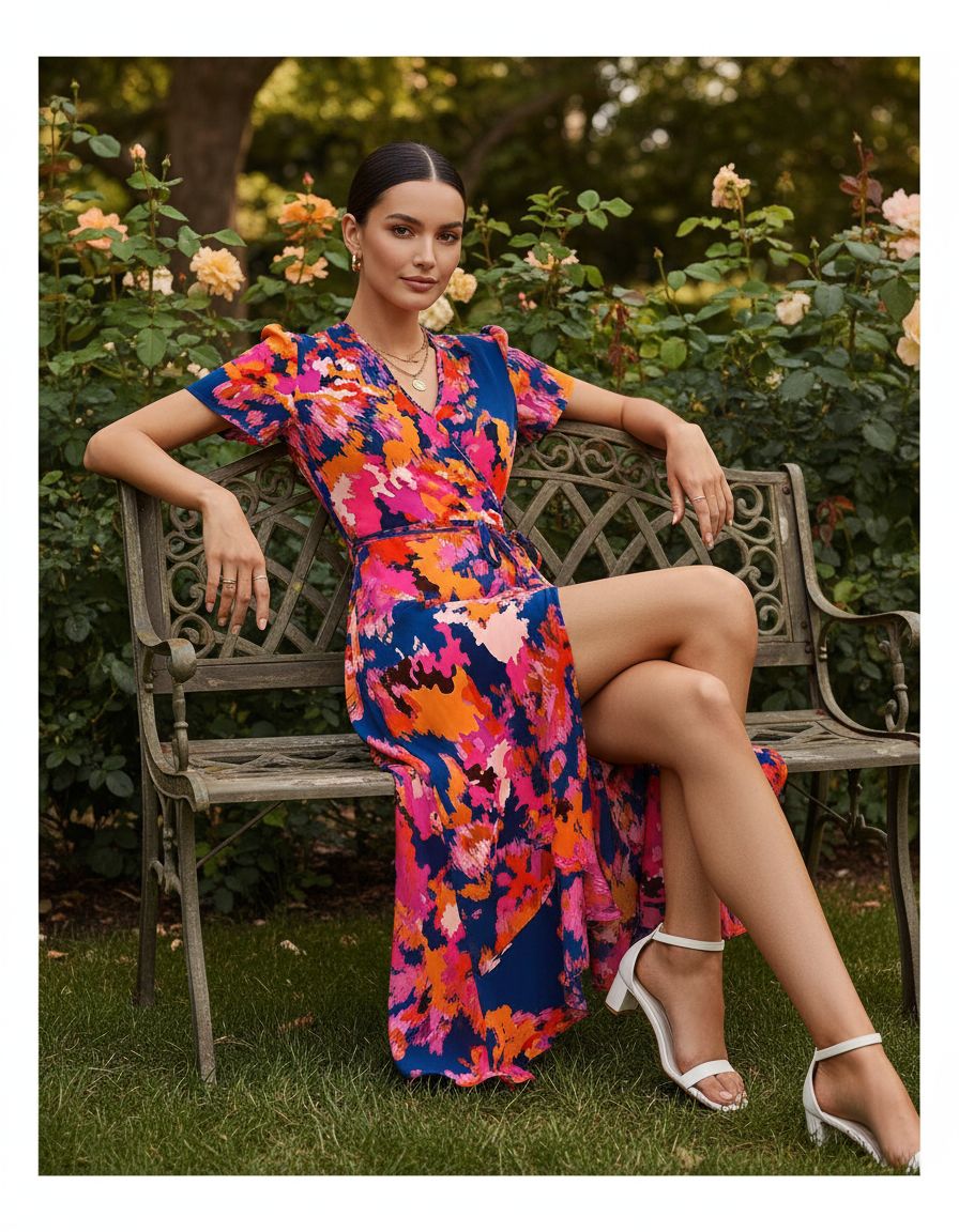 PRETTYGARDEN women's boho floral wrap V-neck maxi dress — view 4