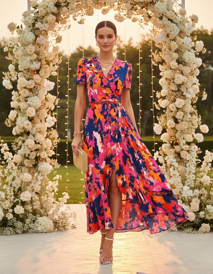 PRETTYGARDEN women's boho floral wrap V-neck maxi dress — view 5a