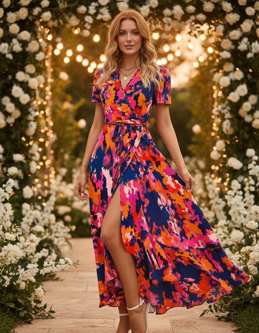 PRETTYGARDEN women's boho floral wrap V-neck maxi dress — view 6