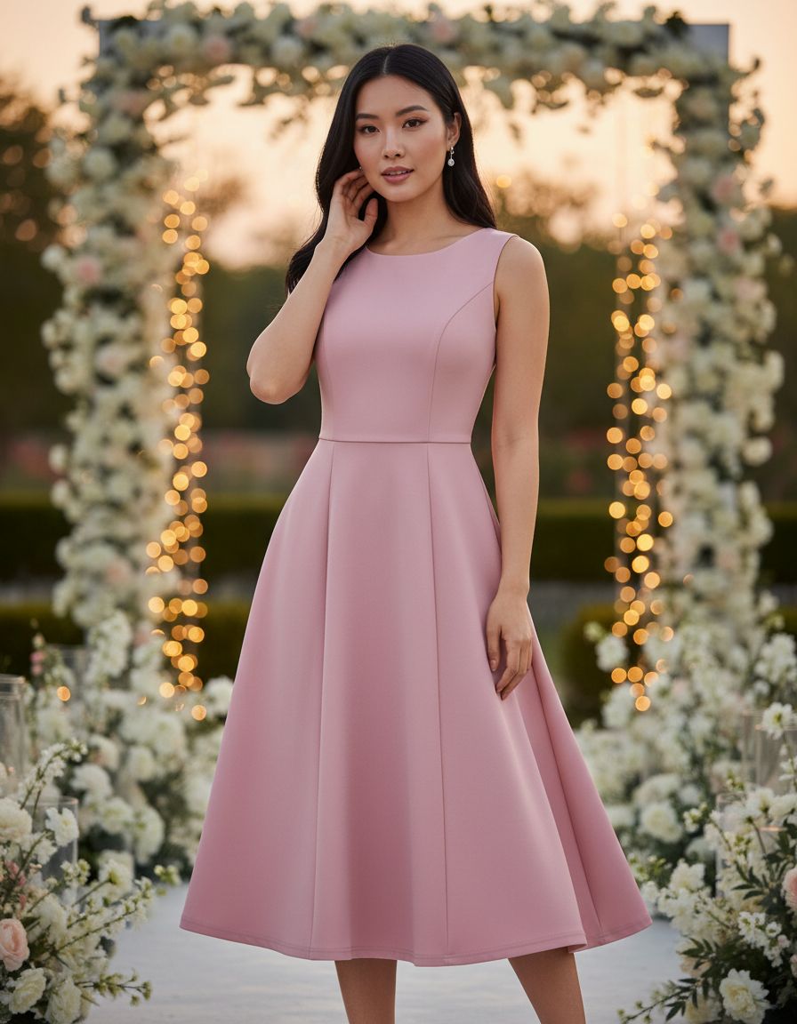 Bridesmay women's crew-neck sleeveless swing A-line midi dress with pockets — editorial hero