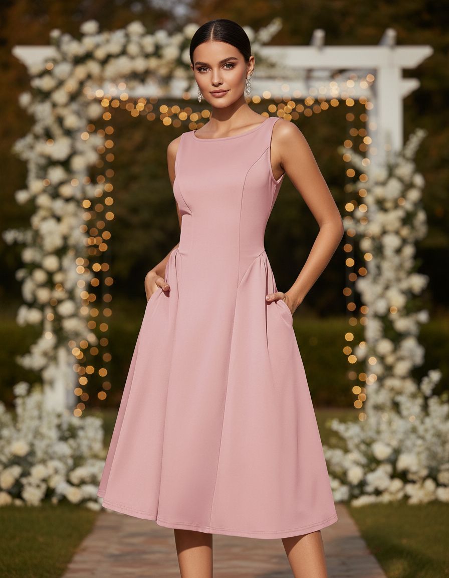 Bridesmay women's crew-neck sleeveless swing A-line midi dress with pockets — view 6
