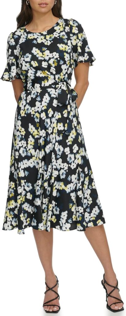 DKNY Flutter-Sleeve Waist-Tie Midi Dress Review: An Easy Work Dress