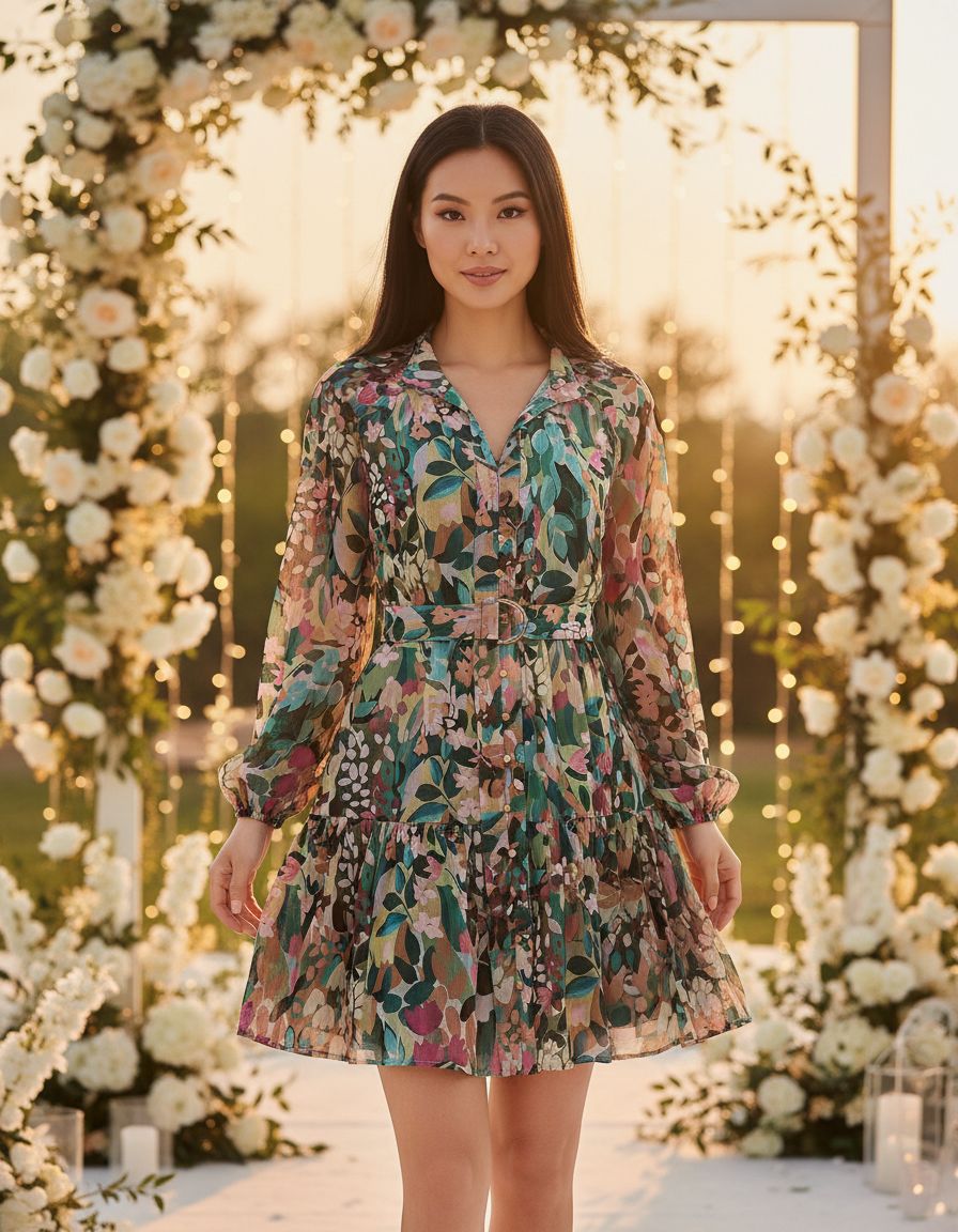 ZESICA women's floral long-sleeve button chiffon A-line mini dress — view 6