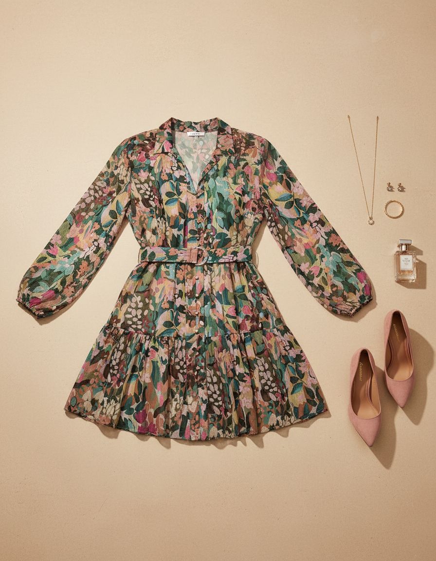 ZESICA women's floral long-sleeve button chiffon A-line mini dress — view 7a