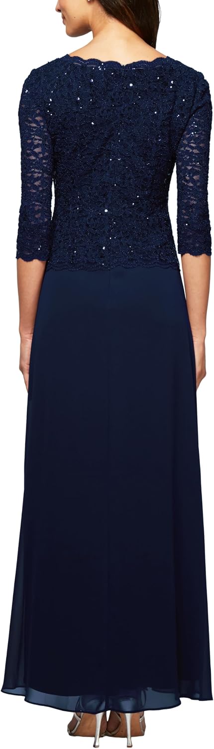 Gray mock wrap dress with illusion 3/4 sleeves and structured bodice, styled for wedding guest and cocktail occasions — view 2