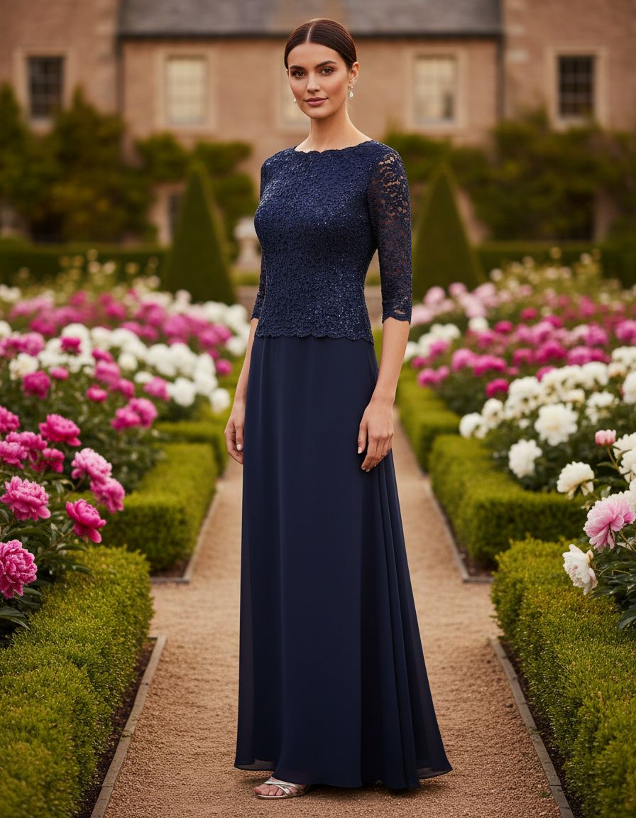 Gray mock wrap dress with illusion 3/4 sleeves and structured bodice, styled for wedding guest and cocktail occasions — view 3b