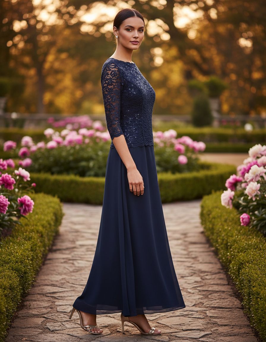 Gray mock wrap dress with illusion 3/4 sleeves and structured bodice, styled for wedding guest and cocktail occasions — view 5b