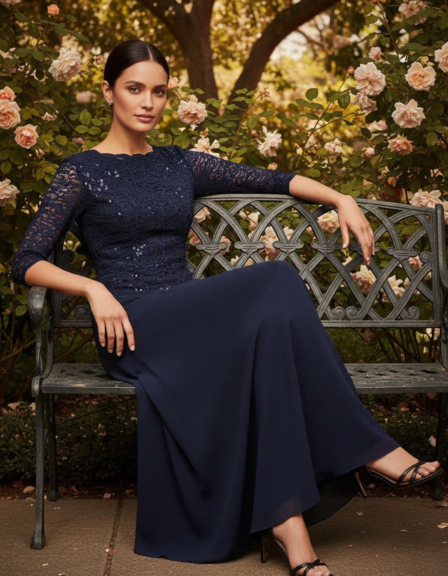 Gray mock wrap dress with illusion 3/4 sleeves and structured bodice, styled for wedding guest and cocktail occasions — view 4