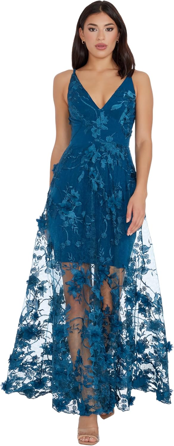 Sleeveless plunge neckline fit and flare maxi dress in [color] for date night and wedding guest occasions — view 1