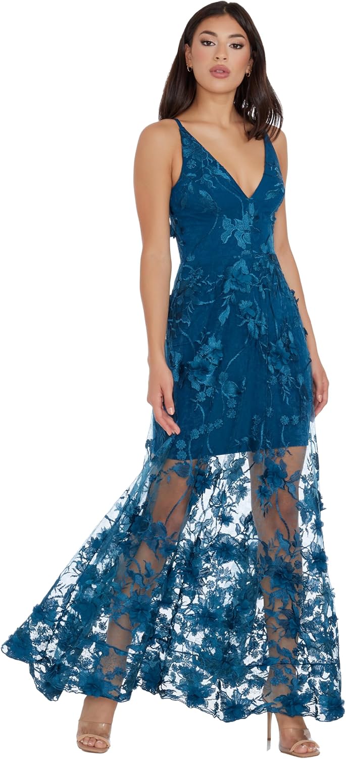Sleeveless plunge neckline fit and flare maxi dress in [color] for date night and wedding guest occasions — view 3