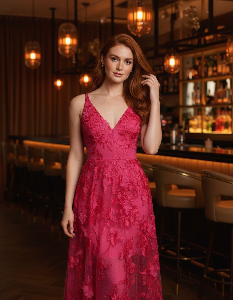 Sleeveless plunge neckline fit and flare maxi dress in [color] for date night and wedding guest occasions — editorial hero