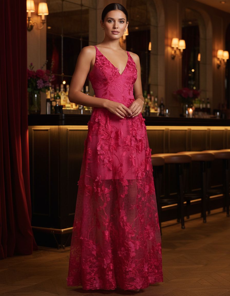 Sleeveless plunge neckline fit and flare maxi dress in [color] for date night and wedding guest occasions — view 6