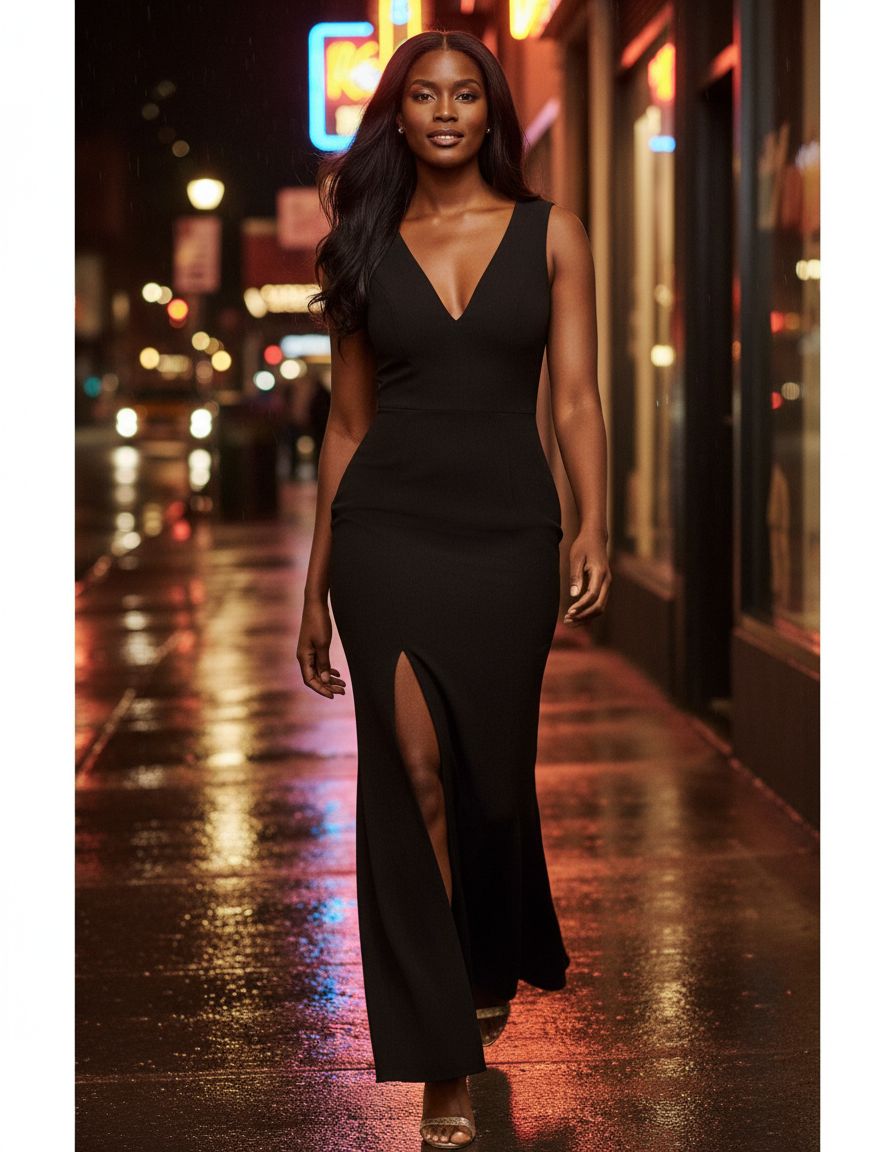 Women's bodycon dress in {color} styled for date night, showcasing fitted silhouette and elegant drape — view 3a