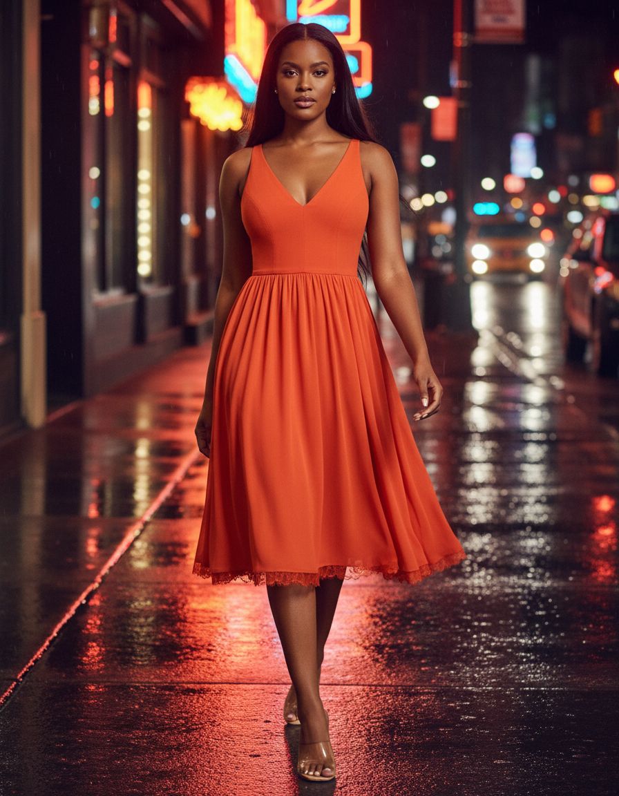 Sleeveless plunging neckline fit and flare midi dress in [color] with mixed media details for date night — view 3a