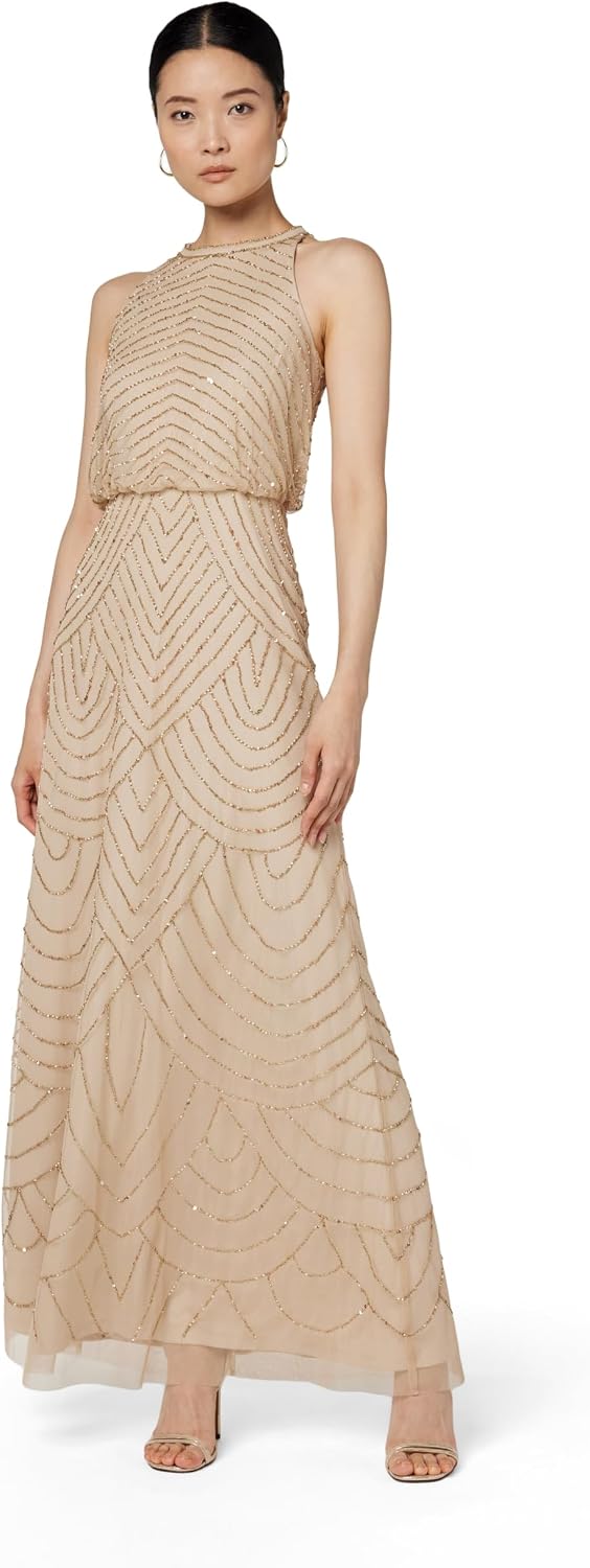 Halter beaded blouson gown in [color] for wedding guest and formal events — view 1