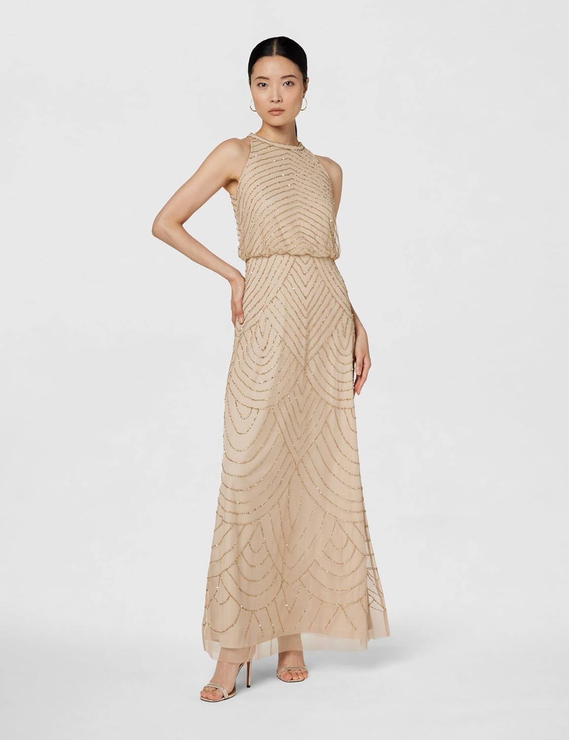 Halter beaded blouson gown in [color] for wedding guest and formal events — view 3