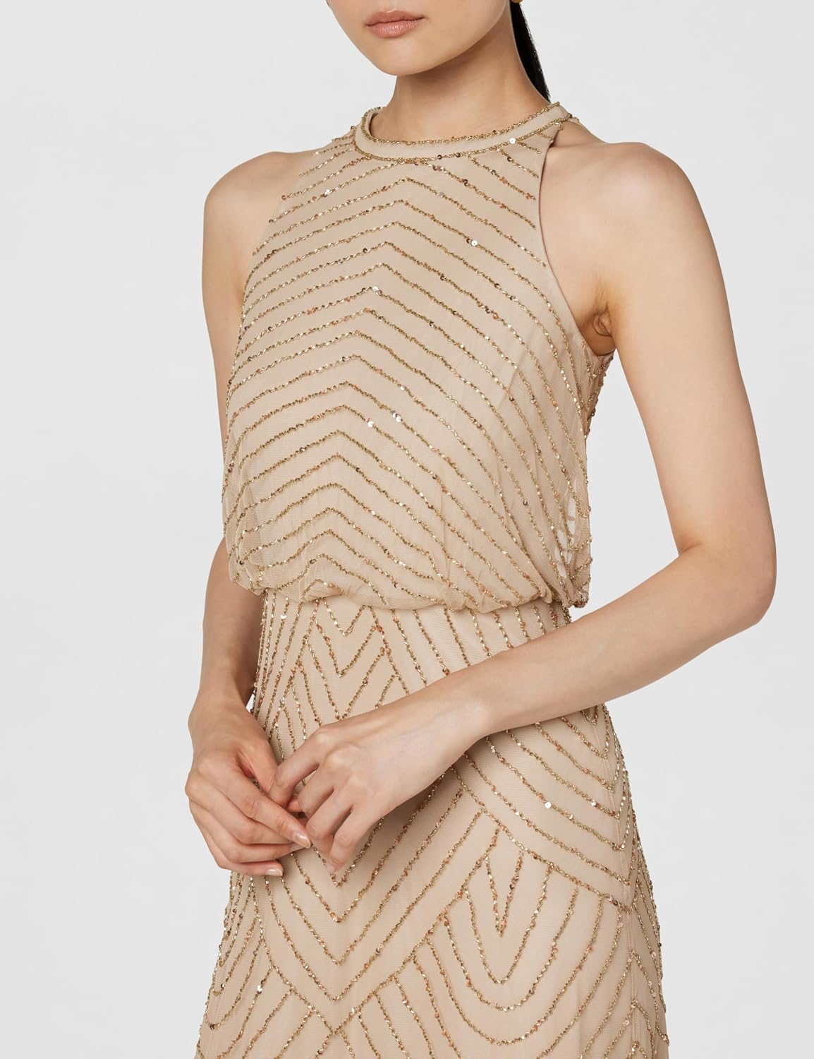 Halter beaded blouson gown in [color] for wedding guest and formal events — view 3