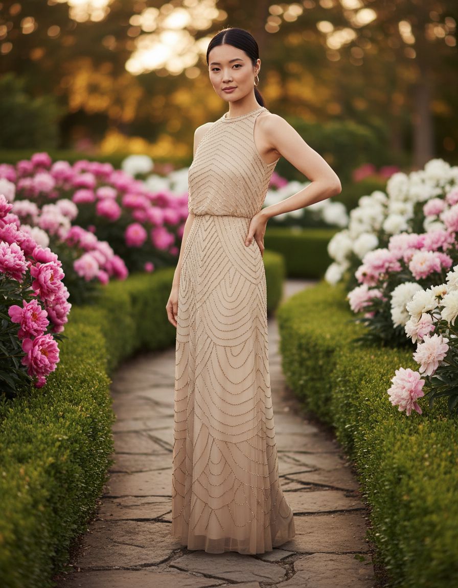 Halter beaded blouson gown in [color] for wedding guest and formal events — view 3b