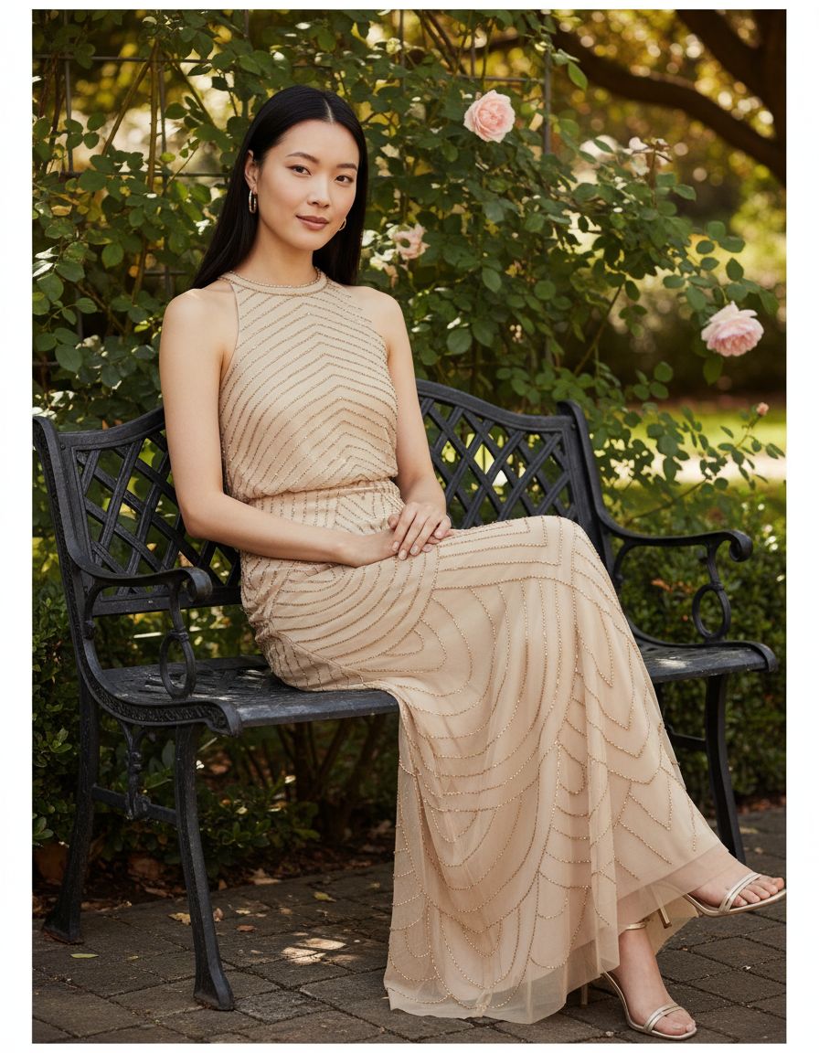 Halter beaded blouson gown in [color] for wedding guest and formal events — view 2