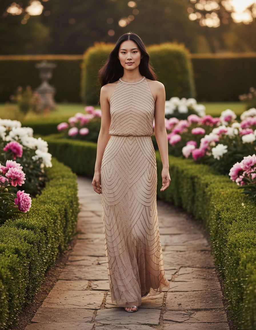 Halter beaded blouson gown in [color] for wedding guest and formal events — view 3a