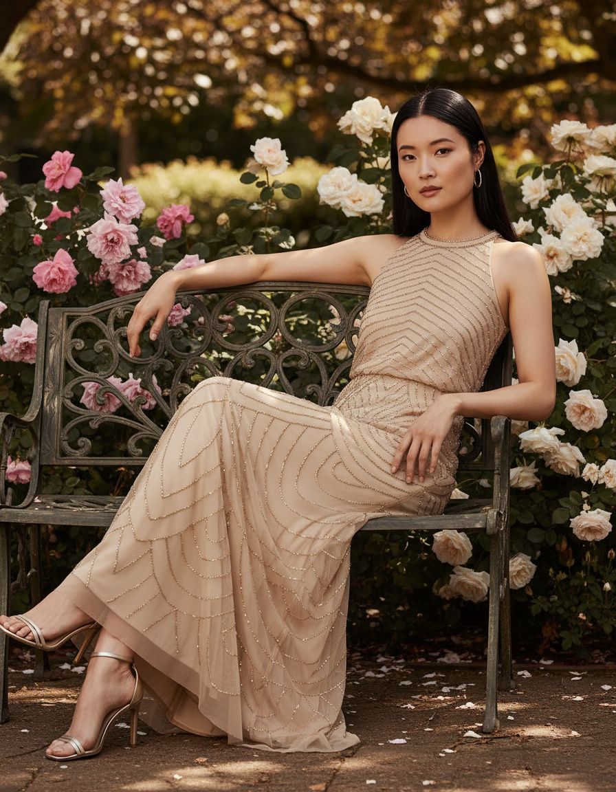 Halter beaded blouson gown in [color] for wedding guest and formal events — view 4