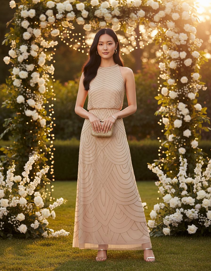 Halter beaded blouson gown in [color] for wedding guest and formal events — view 5a