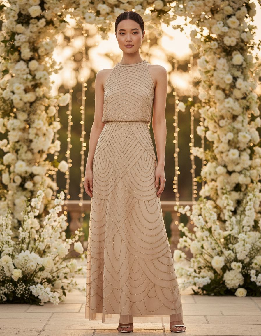 Halter beaded blouson gown in [color] for wedding guest and formal events — view 6