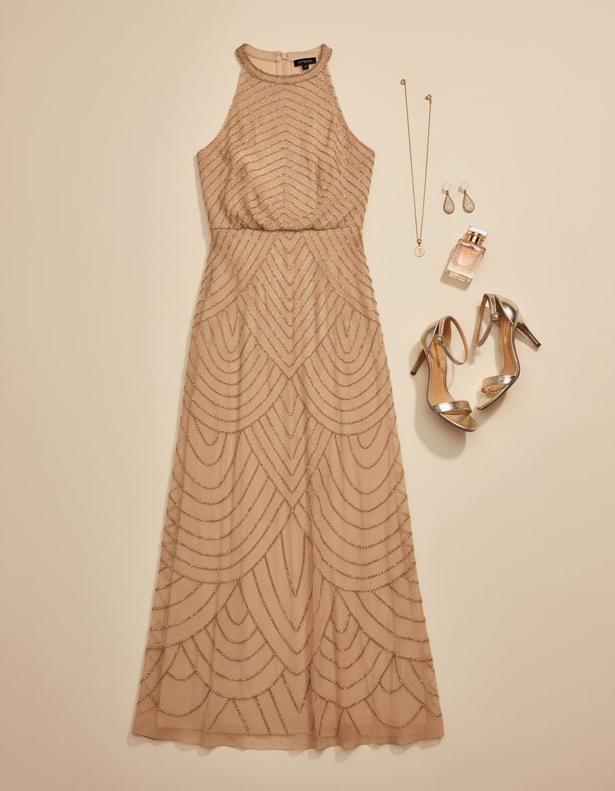 Halter beaded blouson gown in [color] for wedding guest and formal events — view 7a