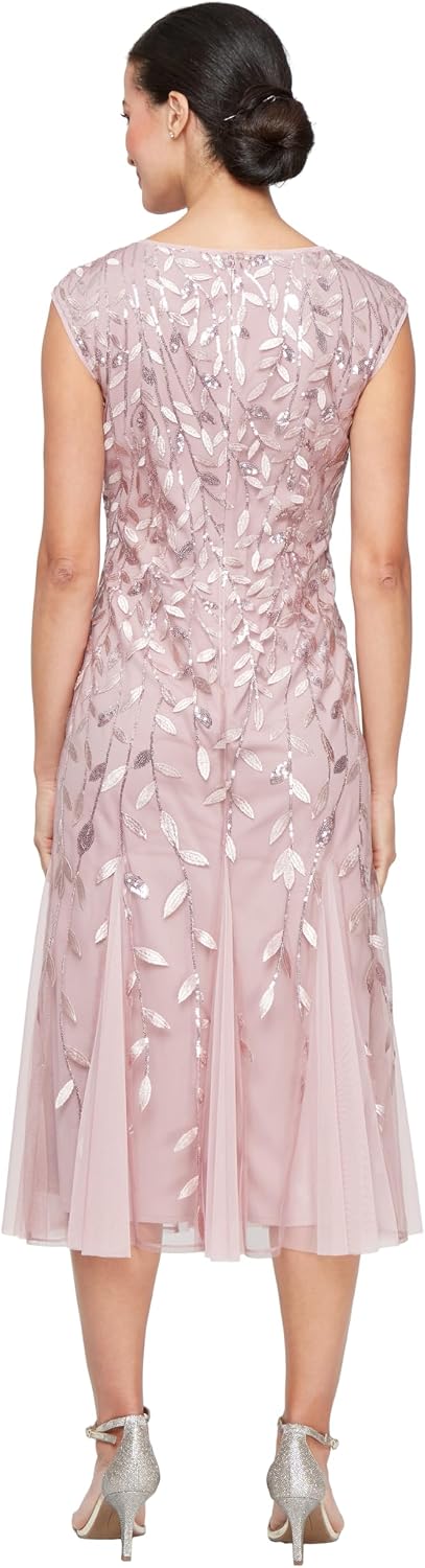 Short embroidered cocktail dress in [color] for wedding guest, available in petite and regular sizes — view 2